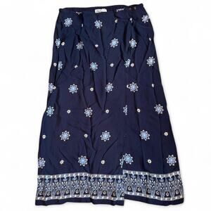 Y2k whimsical fairy grunge navy blue floral maxi wrap skirt JM collection sz L